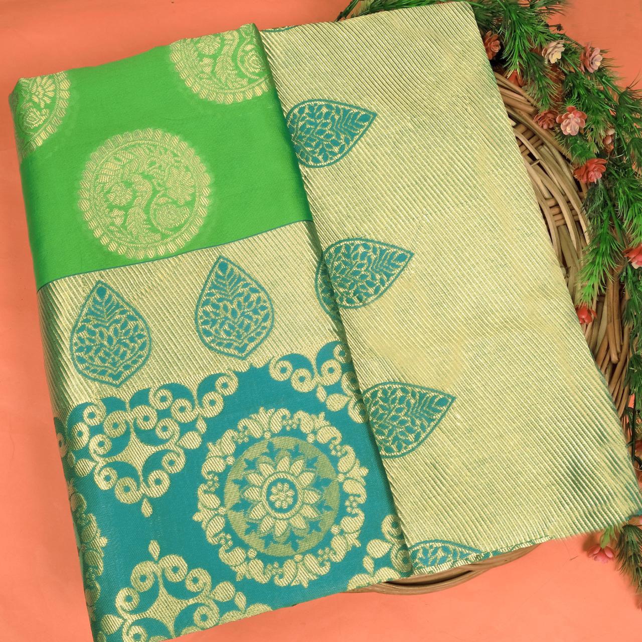 KP CREATION Elegant Yellow & Green Silk Saree Collection