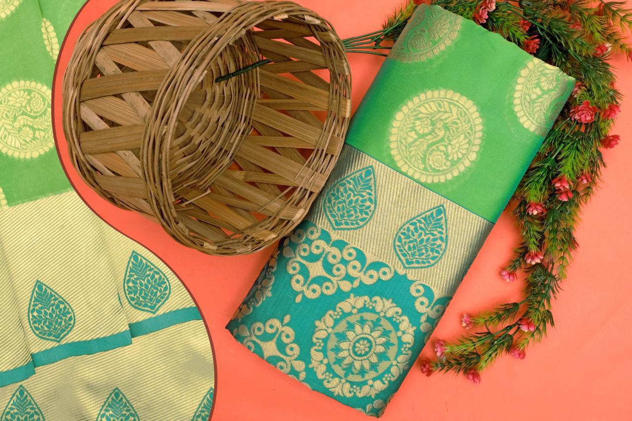 KP CREATION Elegant Yellow & Green Silk Saree Collection