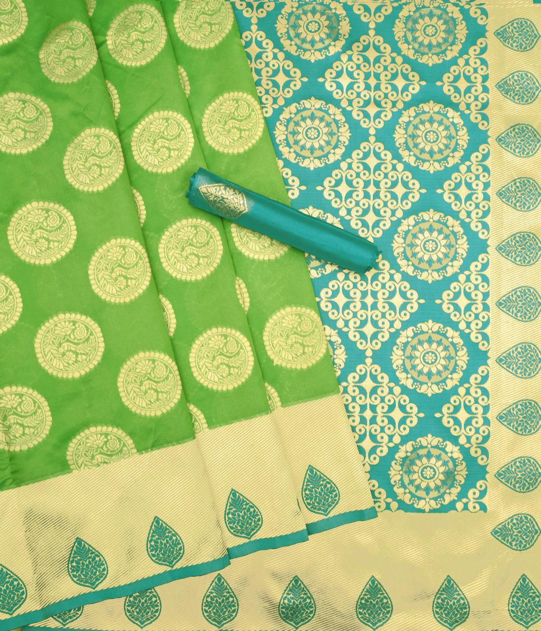 KP CREATION Elegant Yellow & Green Silk Saree Collection