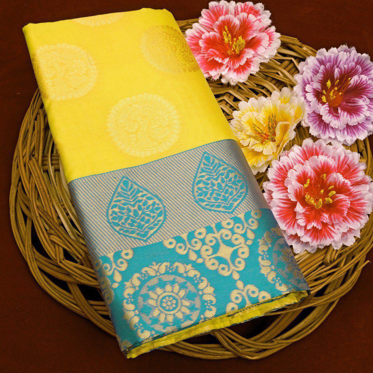 KP CREATION Elegant Yellow & Green Silk Saree Collection