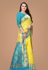 KP CREATION Elegant Yellow & Green Silk Saree Collection