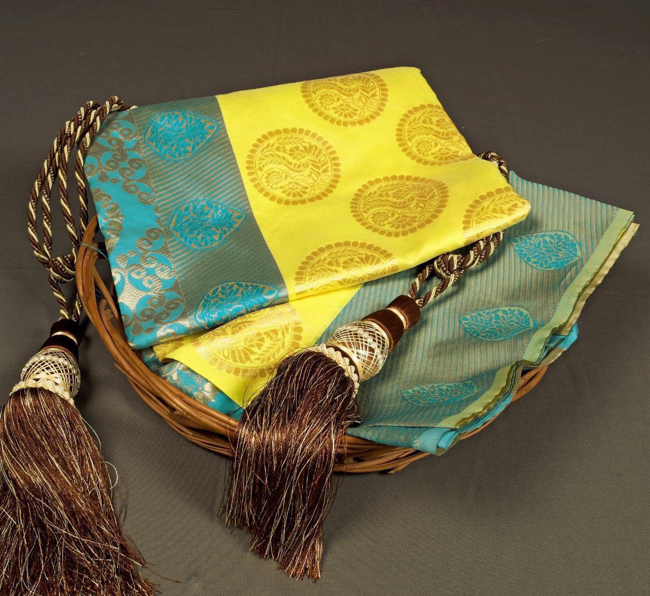 KP CREATION Elegant Yellow & Green Silk Saree Collection