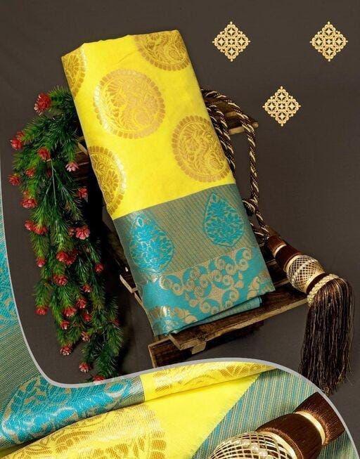 KP CREATION Elegant Yellow & Green Silk Saree Collection
