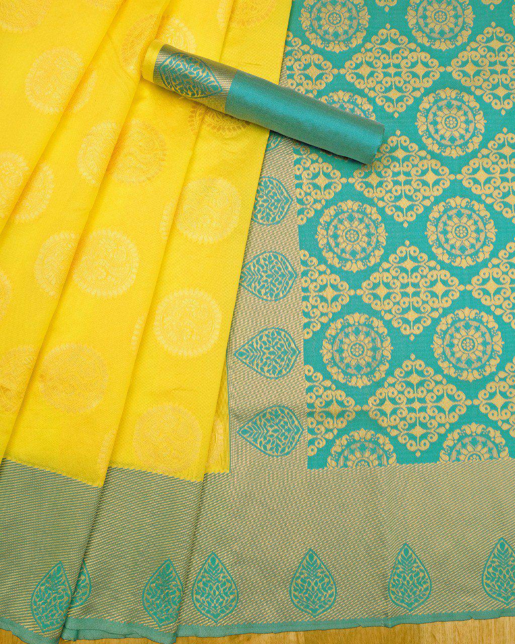 KP CREATION Elegant Yellow & Green Silk Saree Collection