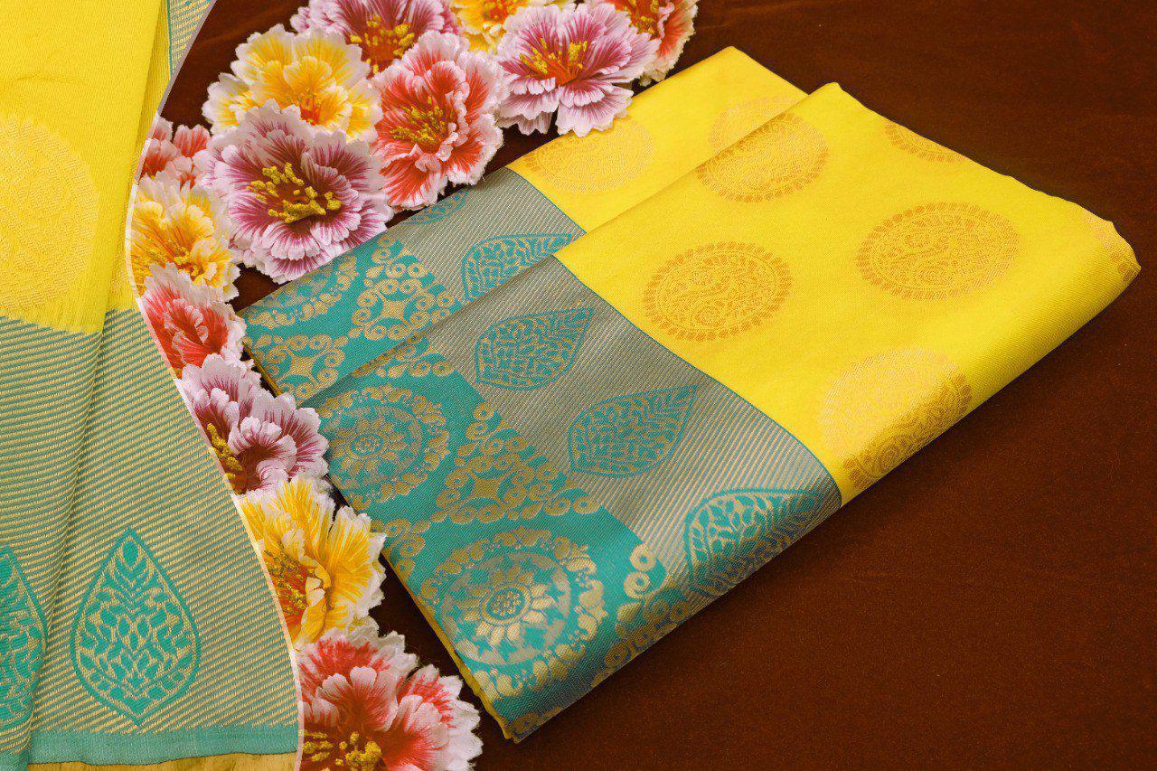 KP CREATION Elegant Yellow & Green Silk Saree Collection