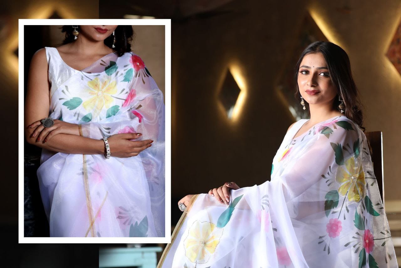 Vakratund Sarees Are Highly Crafted With Soft And Pure Organza Fabric And All Over Digital Print