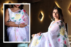 Vakratund Sarees Are Highly Crafted With Soft And Pure Organza Fabric And All Over Digital Print