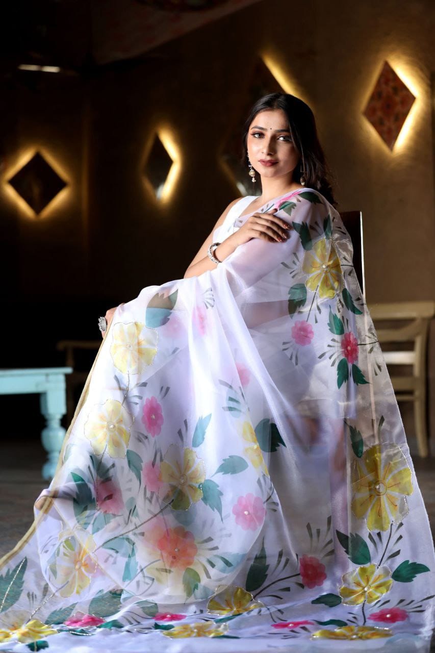 Vakratund Sarees Are Highly Crafted With Soft And Pure Organza Fabric And All Over Digital Print
