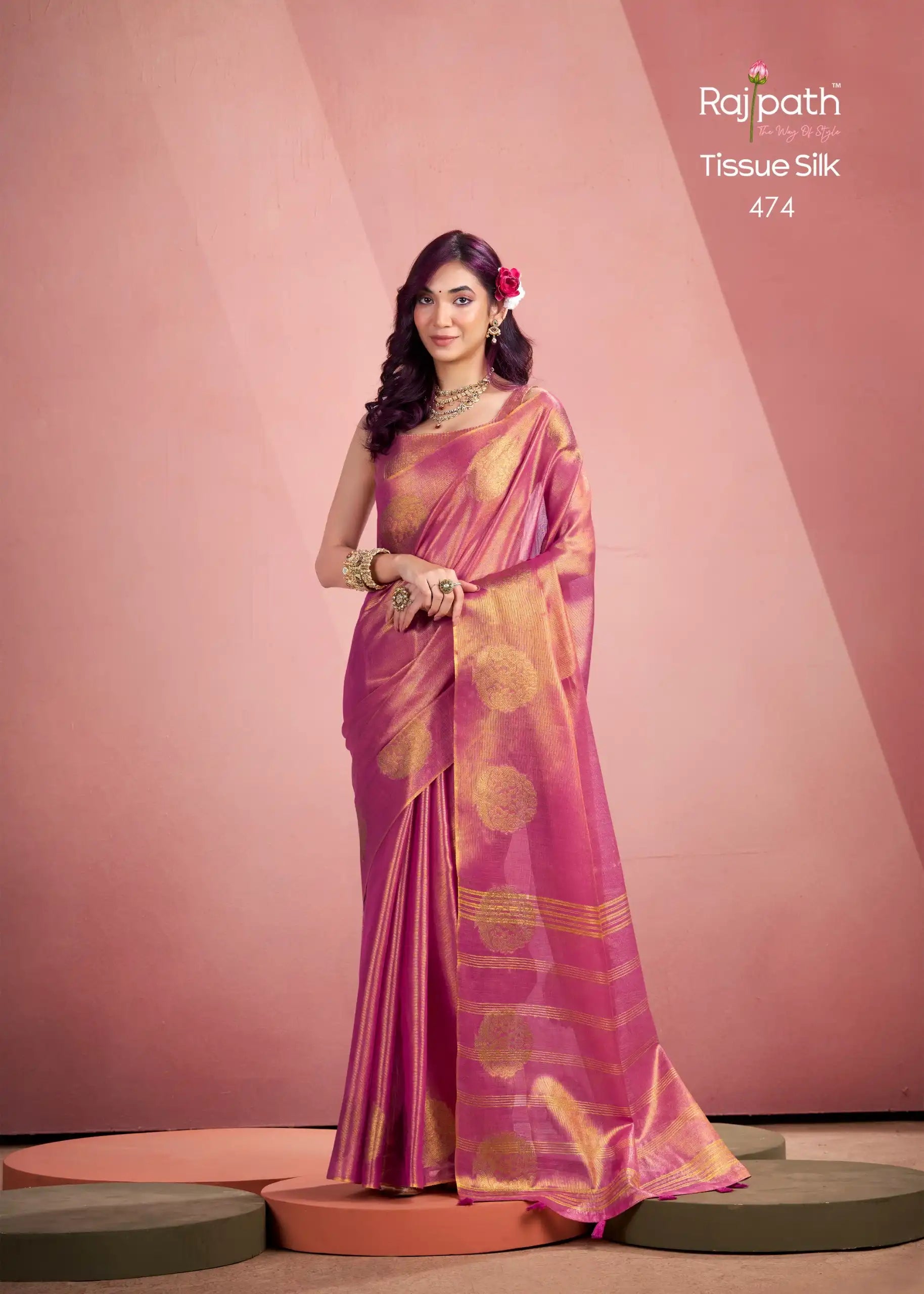 Rajpath Fabrics presents tissue Fancy Weaving Sarees Expertly Crafted To Combine Traditional