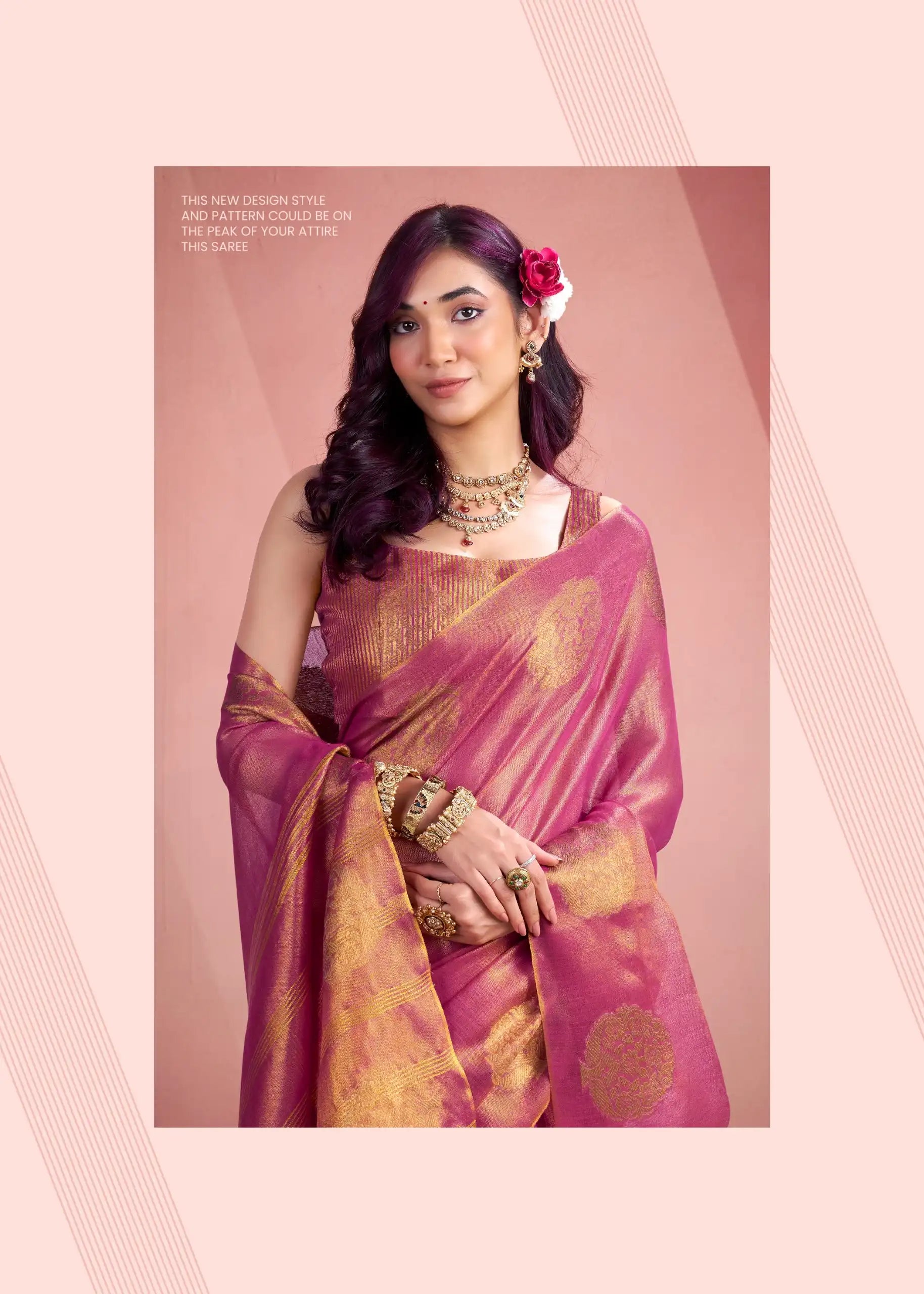 Rajpath Fabrics presents tissue Fancy Weaving Sarees Expertly Crafted To Combine Traditional
