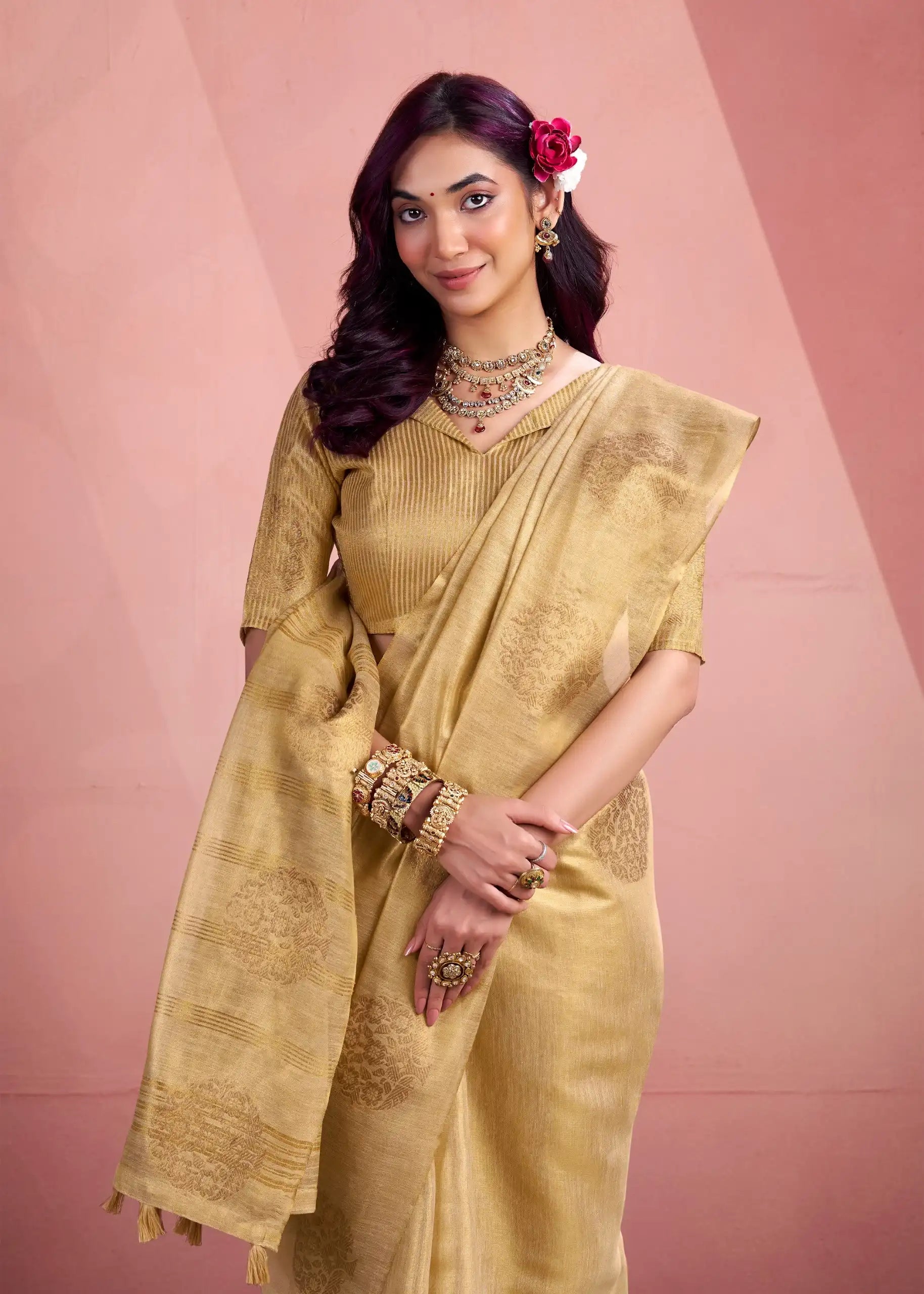 Rajpath Fabrics presents tissue Fancy Weaving Sarees Expertly Crafted To Combine Traditional