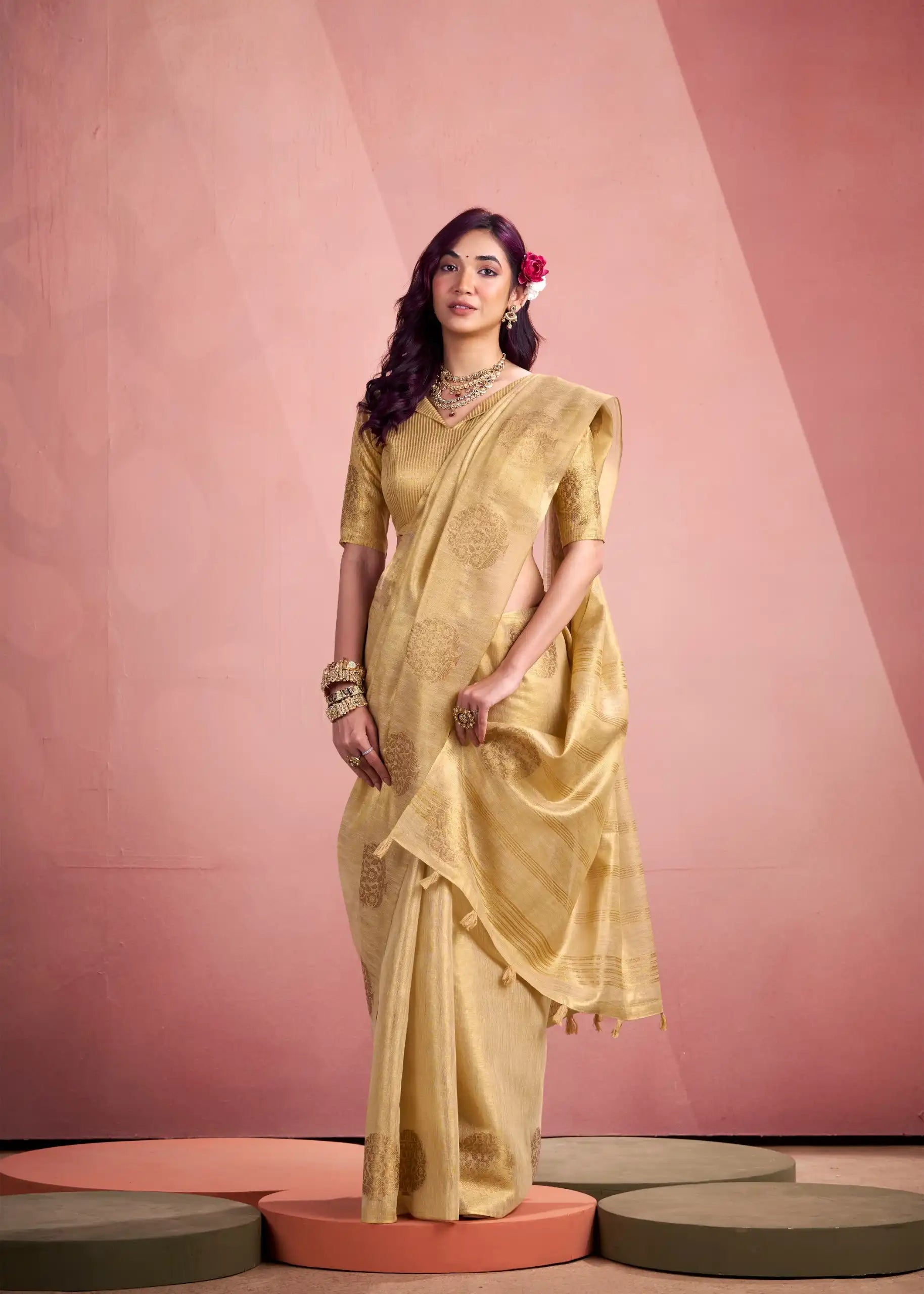 Rajpath Fabrics presents tissue Fancy Weaving Sarees Expertly Crafted To Combine Traditional