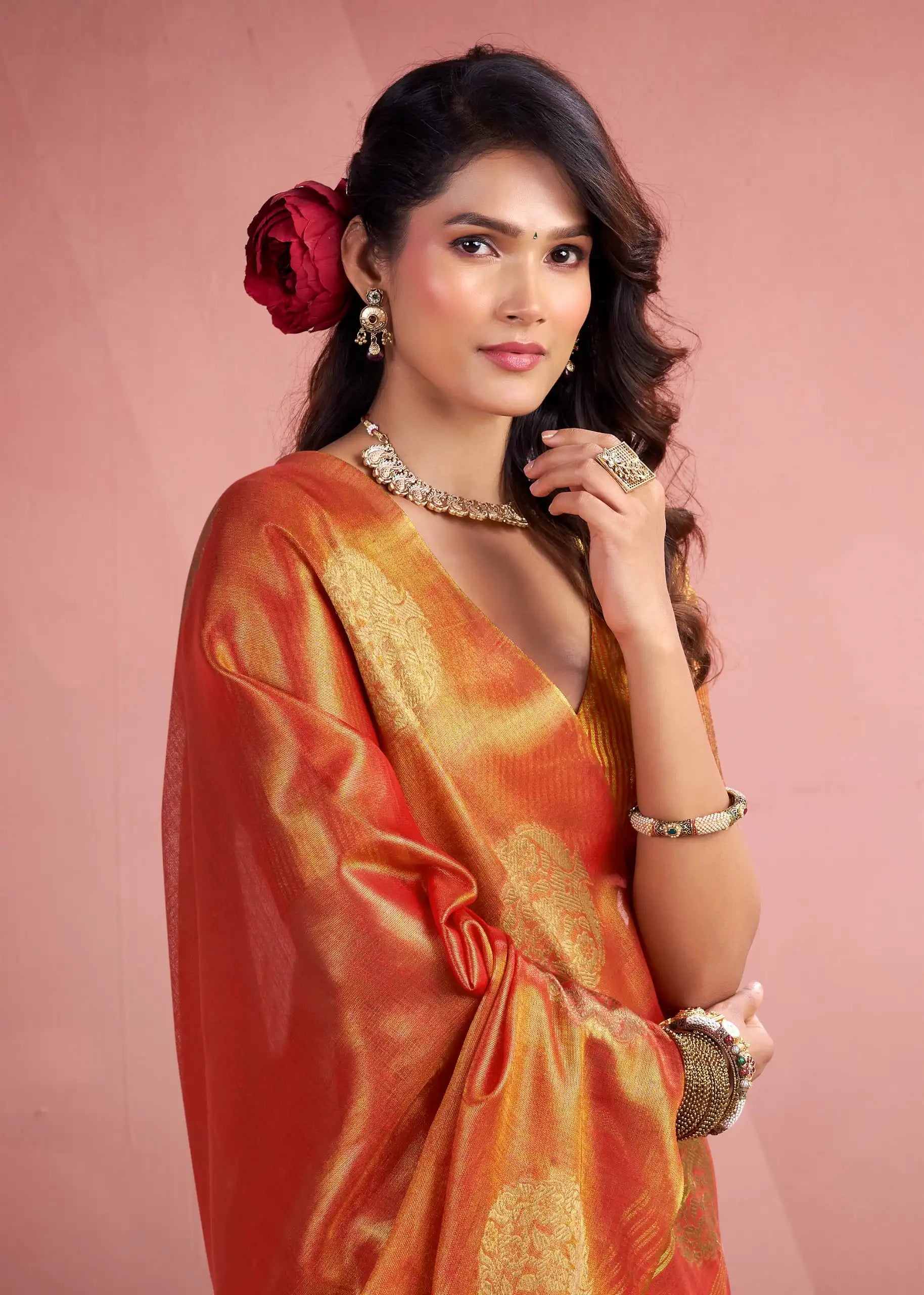 Rajpath Fabrics presents tissue Fancy Weaving Sarees Expertly Crafted To Combine Traditional