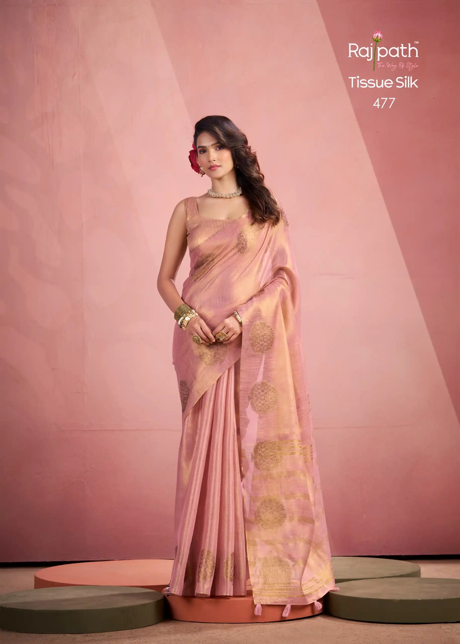 Rajpath Fabrics presents tissue Fancy Weaving Sarees Expertly Crafted To Combine Traditional