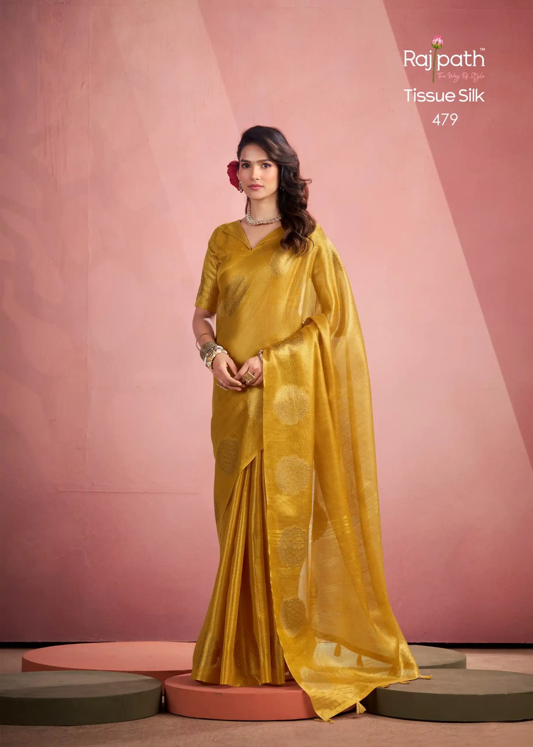Rajpath Fabrics presents tissue Fancy Weaving Sarees Expertly Crafted To Combine Traditional