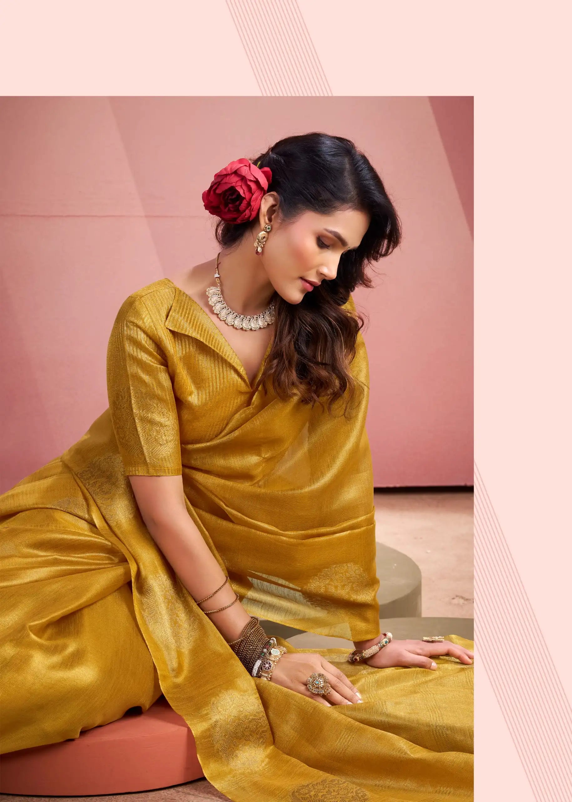 Rajpath Fabrics presents tissue Fancy Weaving Sarees Expertly Crafted To Combine Traditional
