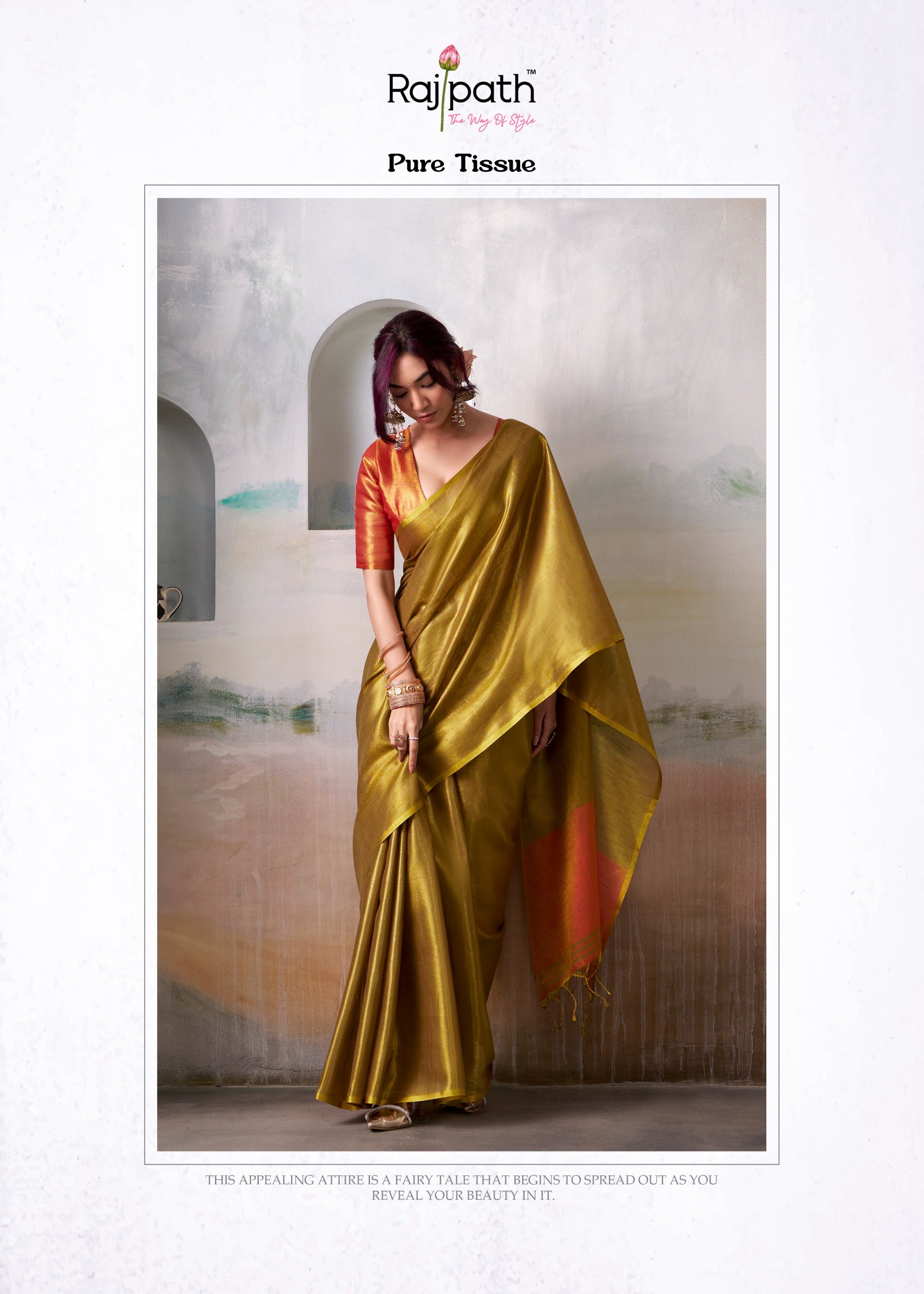 Rajpath Fabrics Sarees With Pure Handloom Tissue Sarees With Vibrant Color