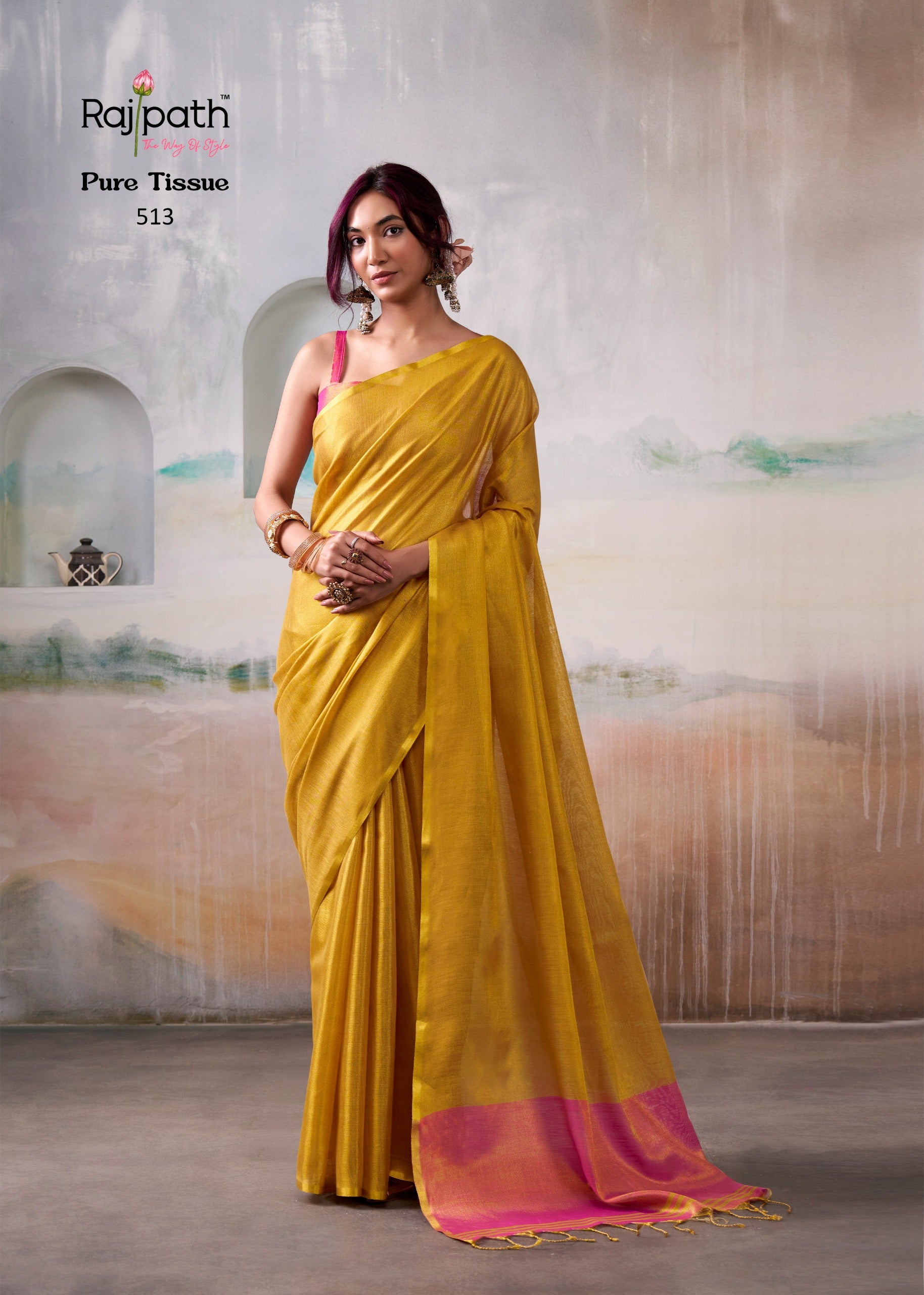 Rajpath Fabrics Sarees With Pure Handloom Tissue Sarees With Vibrant Color