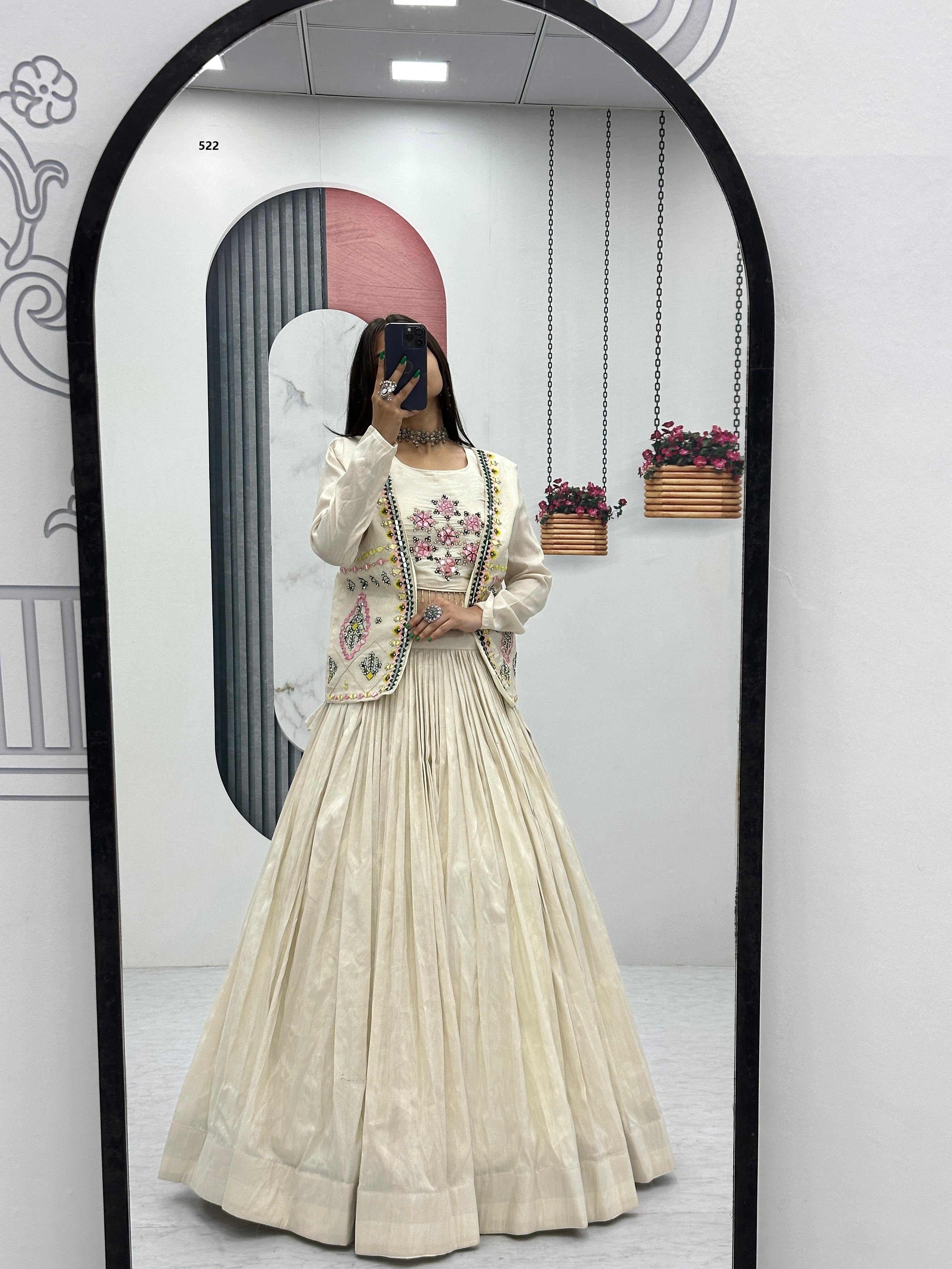 Prisha Creation Beige Embroidered Anarkali Dress with Jacket – Elegant Ethnic Wear