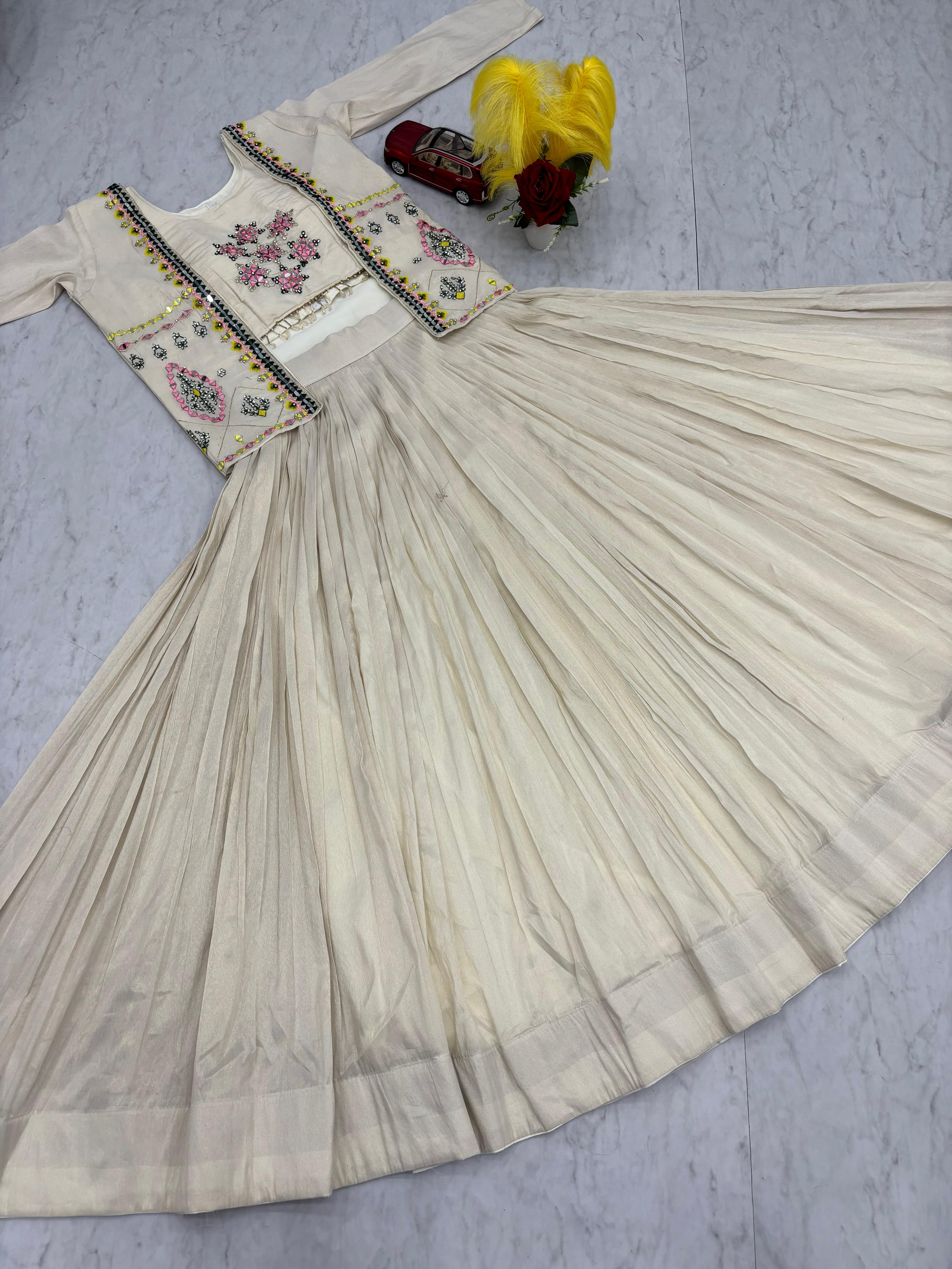 Prisha Creation Beige Embroidered Anarkali Dress with Jacket – Elegant Ethnic Wear