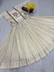 Prisha Creation Beige Embroidered Anarkali Dress with Jacket – Elegant Ethnic Wear