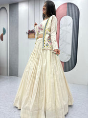 Prisha Creation Beige Embroidered Anarkali Dress with Jacket – Elegant Ethnic Wear