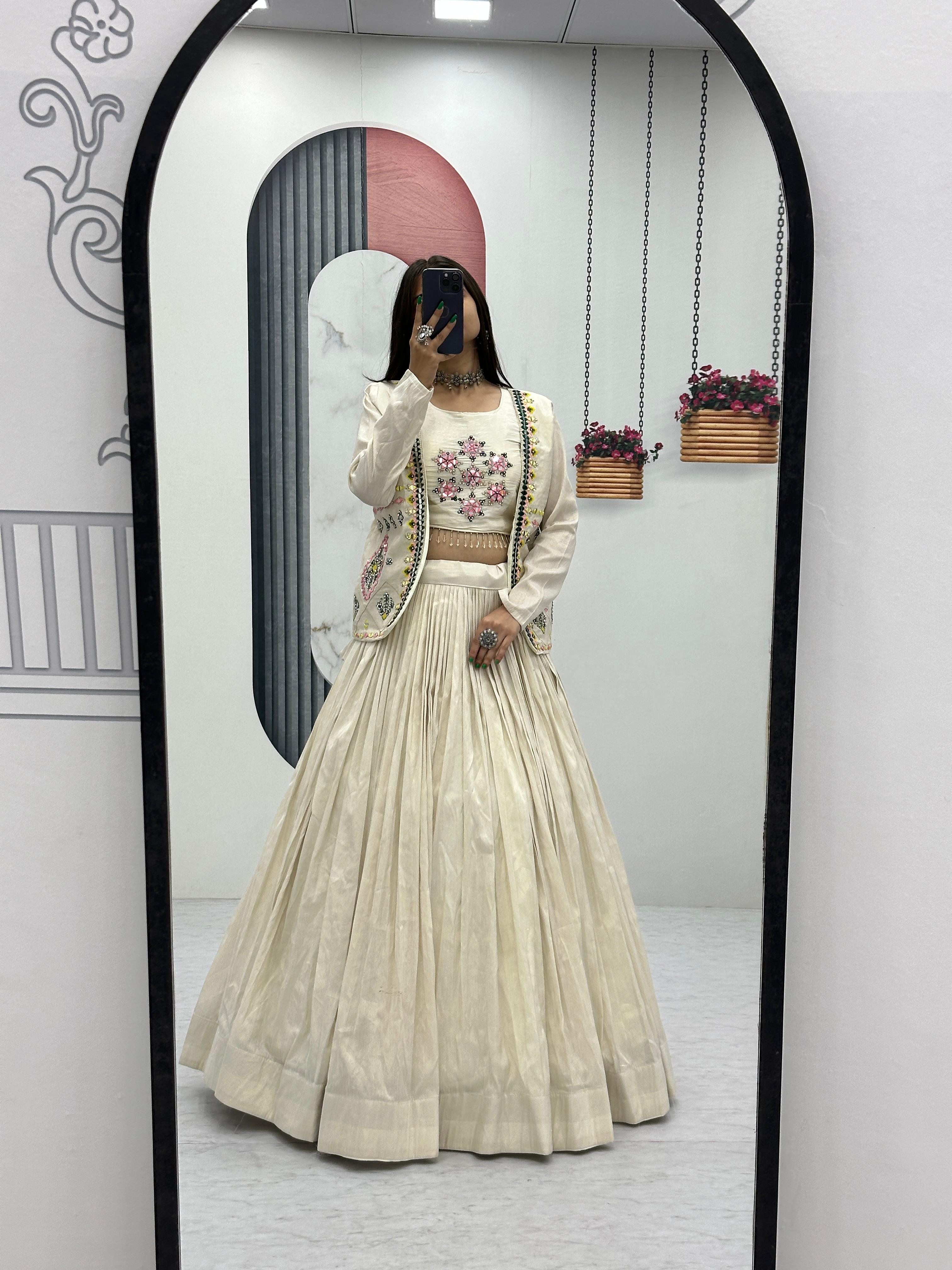 Prisha Creation Beige Embroidered Anarkali Dress with Jacket – Elegant Ethnic Wear
