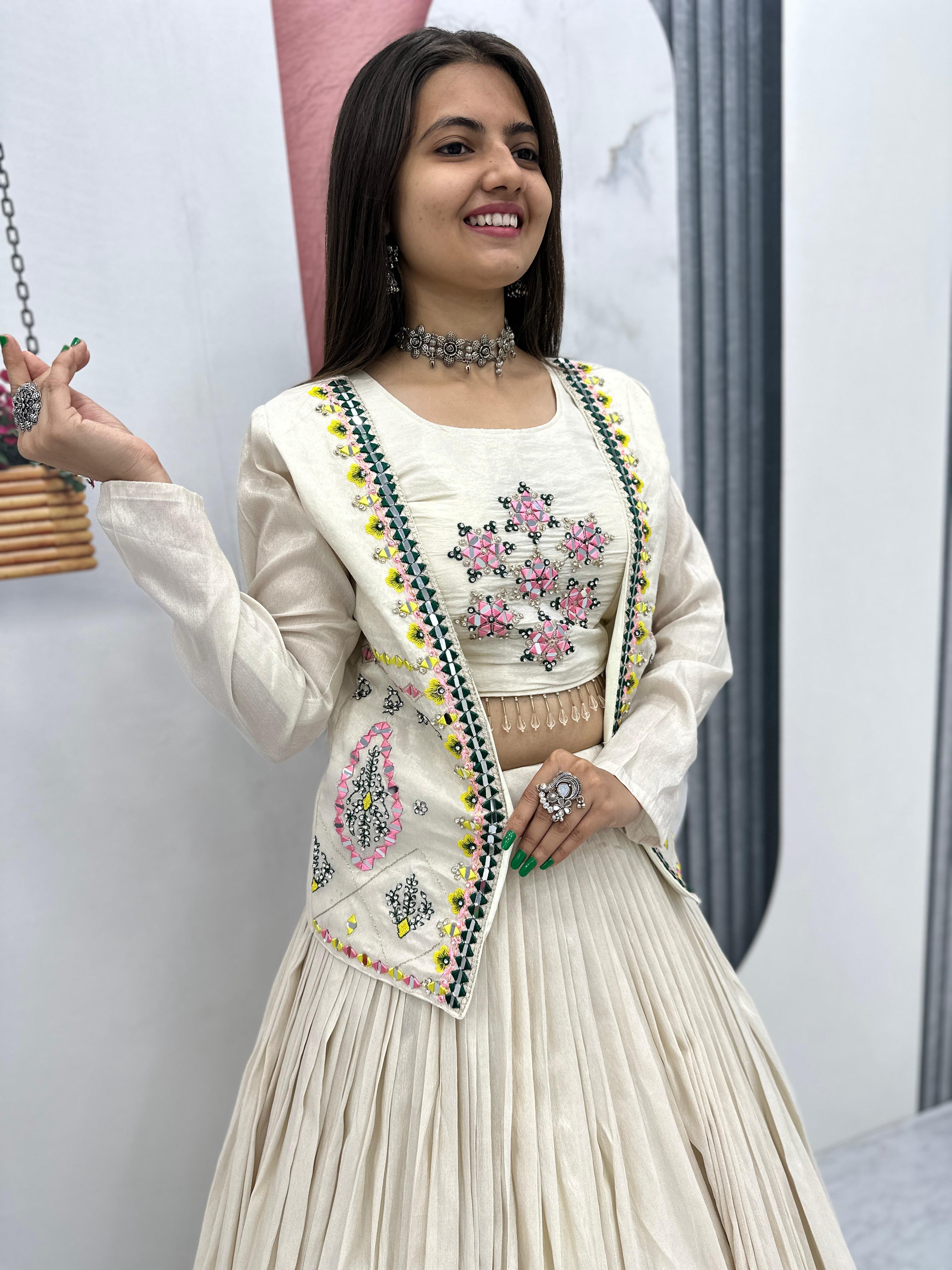 Prisha Creation Beige Embroidered Anarkali Dress with Jacket – Elegant Ethnic Wear