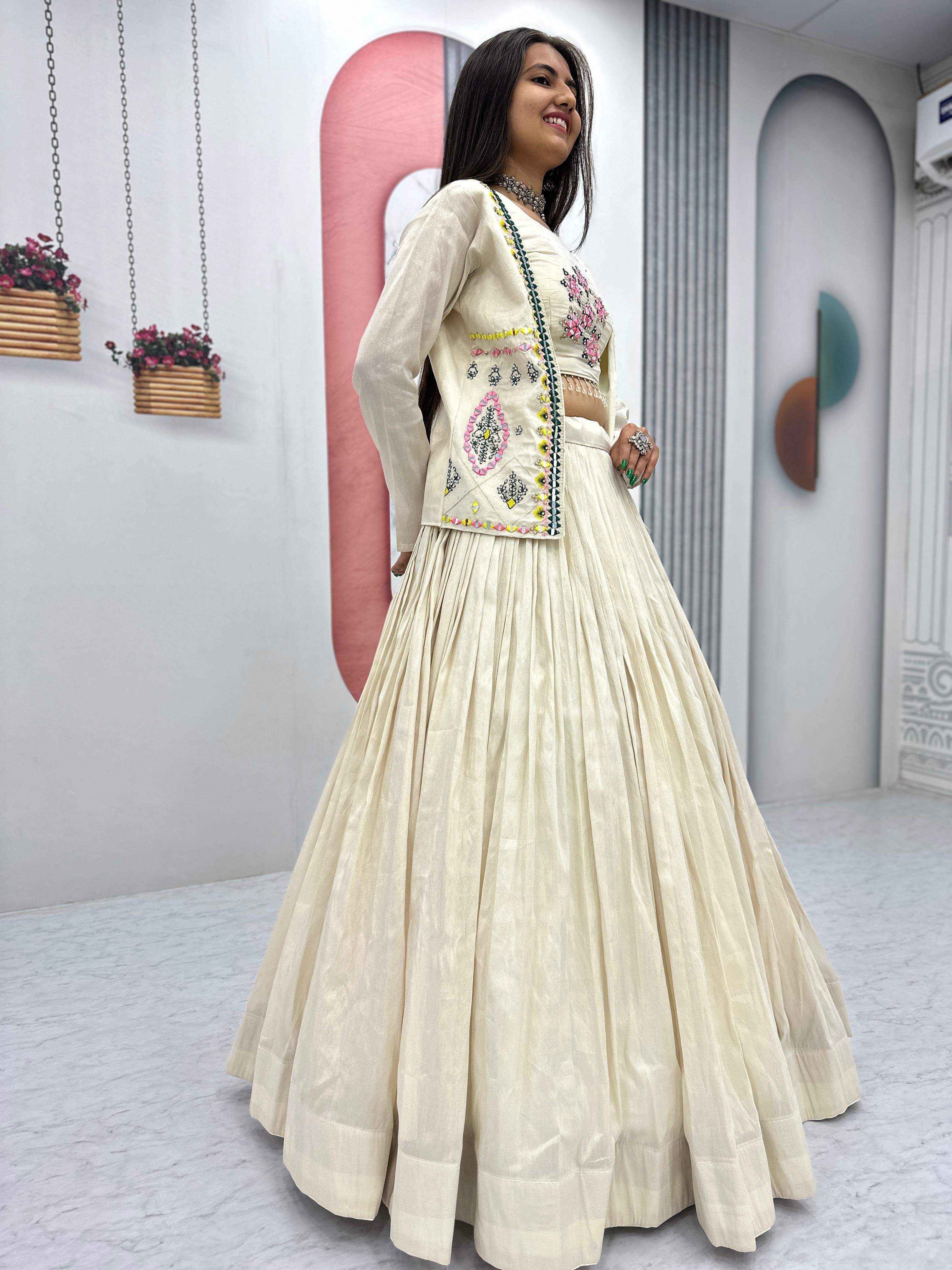 Prisha Creation Beige Embroidered Anarkali Dress with Jacket – Elegant Ethnic Wear