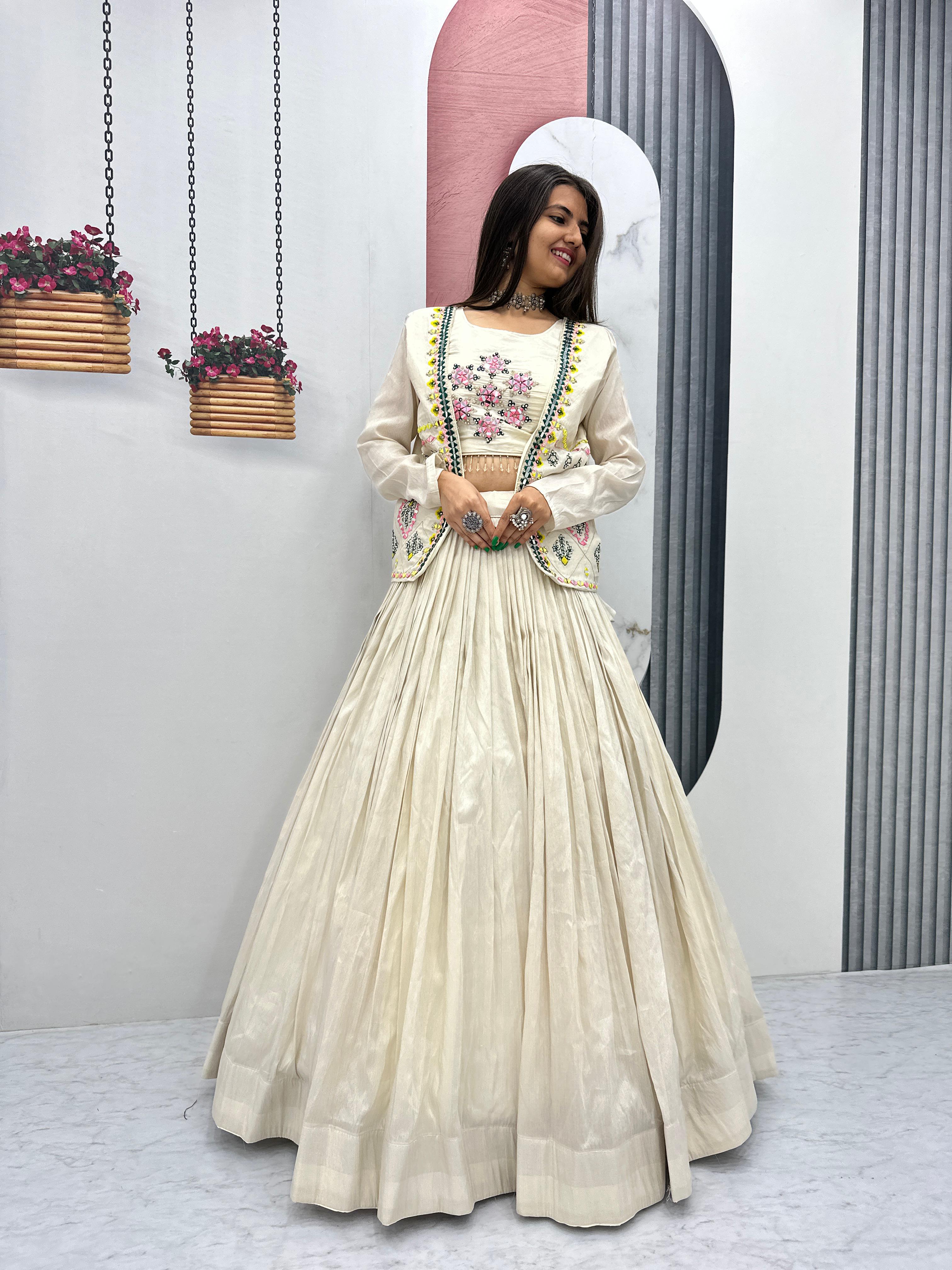 Prisha Creation Beige Embroidered Anarkali Dress with Jacket – Elegant Ethnic Wear