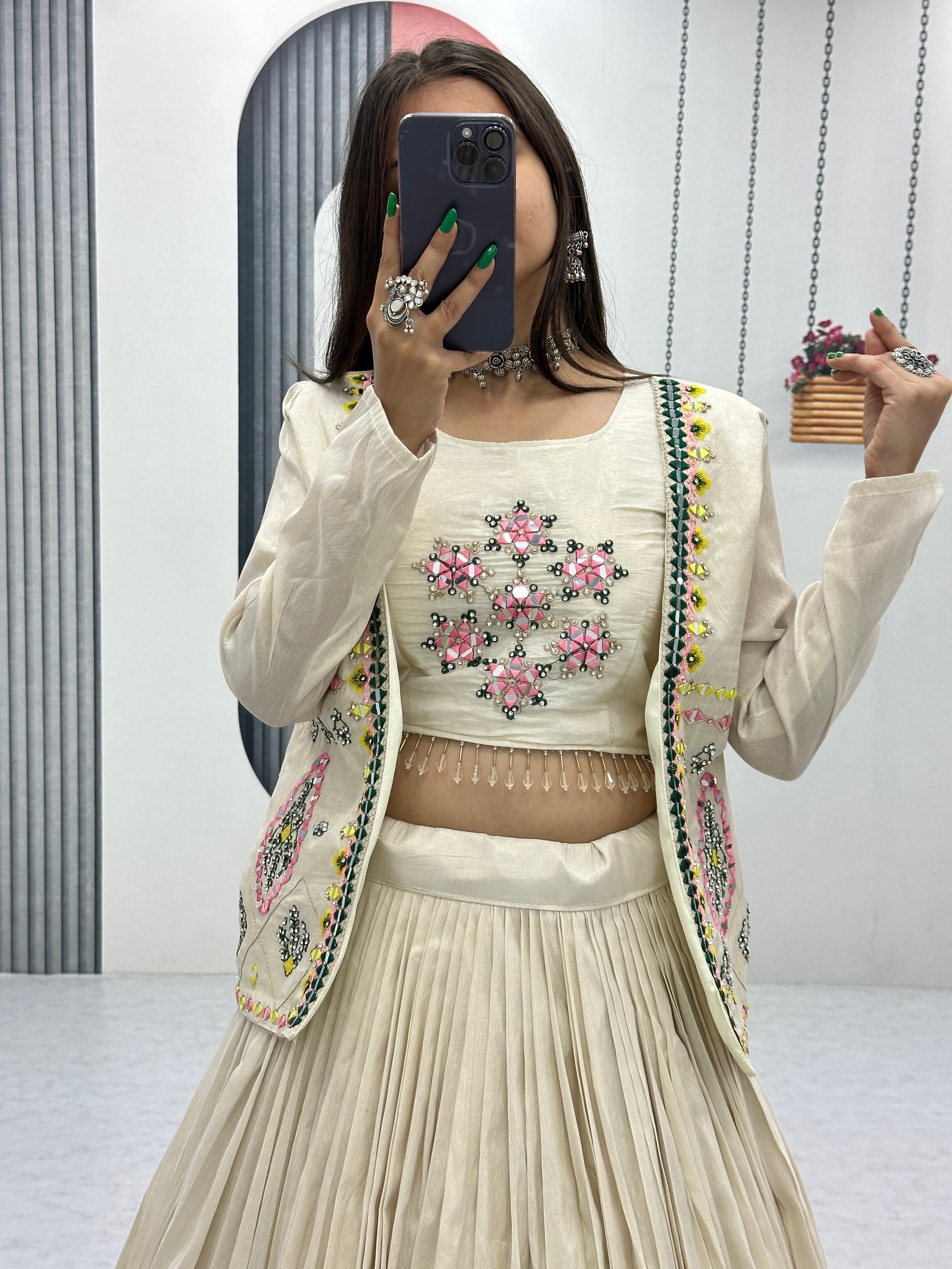 Prisha Creation Beige Embroidered Anarkali Dress with Jacket – Elegant Ethnic Wear