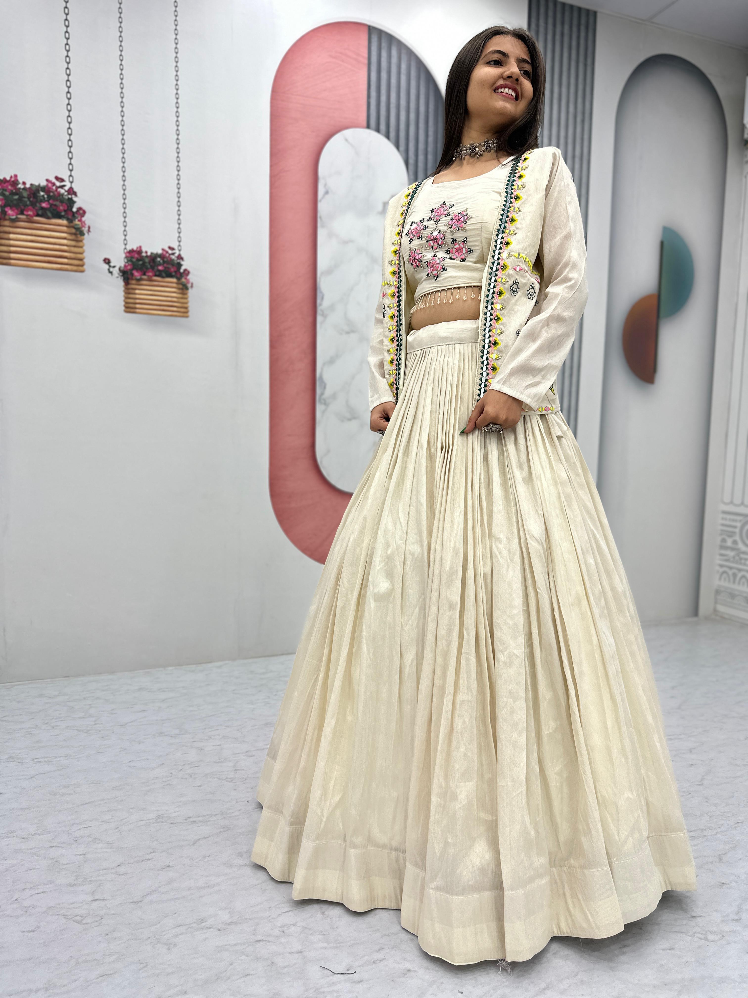Prisha Creation Beige Embroidered Anarkali Dress with Jacket – Elegant Ethnic Wear