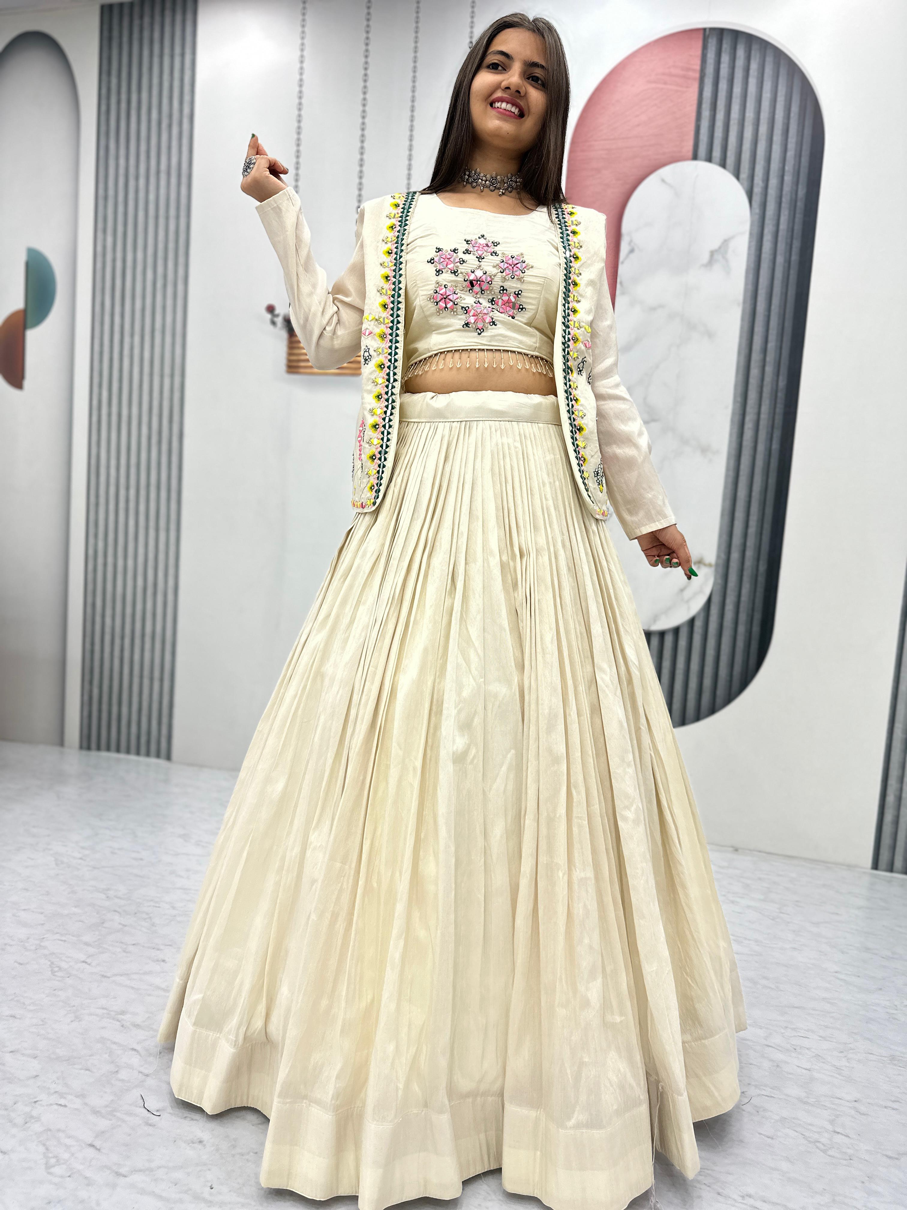 Prisha Creation Beige Embroidered Anarkali Dress with Jacket – Elegant Ethnic Wear