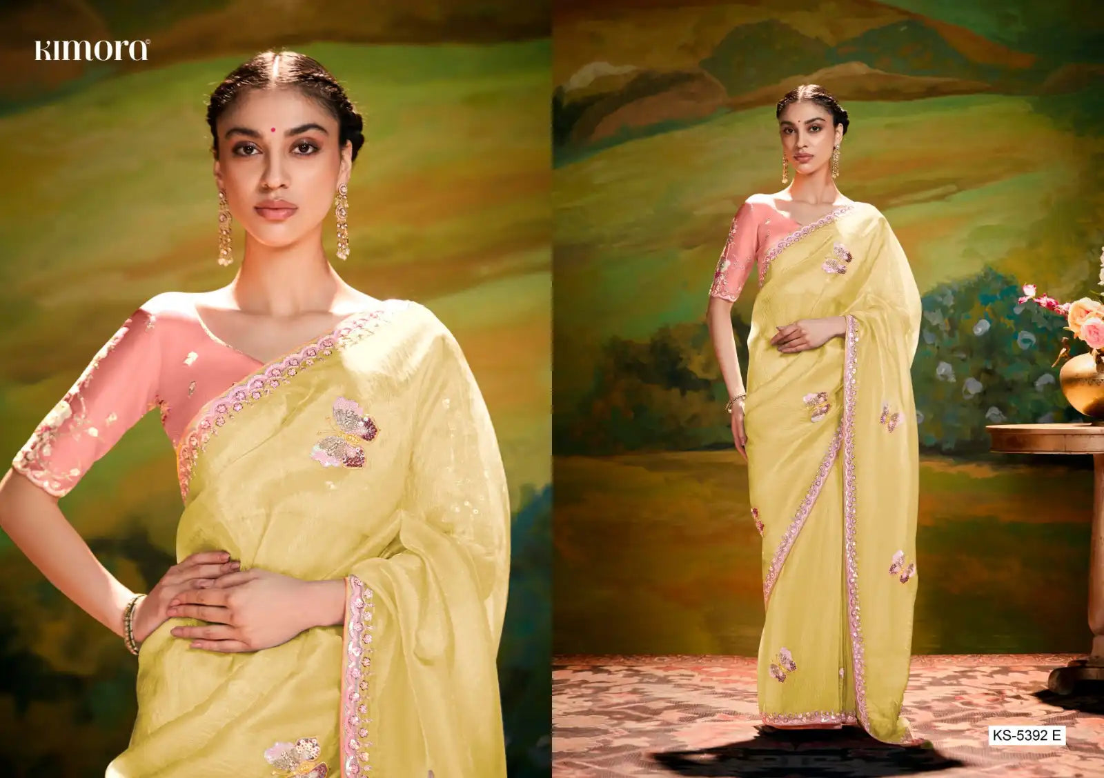 KIMORA Organza Saree Is A Masterful Blend Of Delicate Embroidery And Intricate Sequence Cutwork Along Its Border