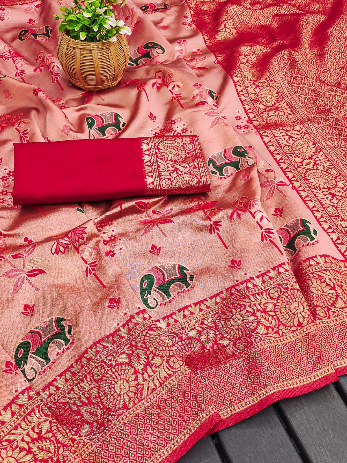 KP CREATION Elephant Print Silk Saree Collection
