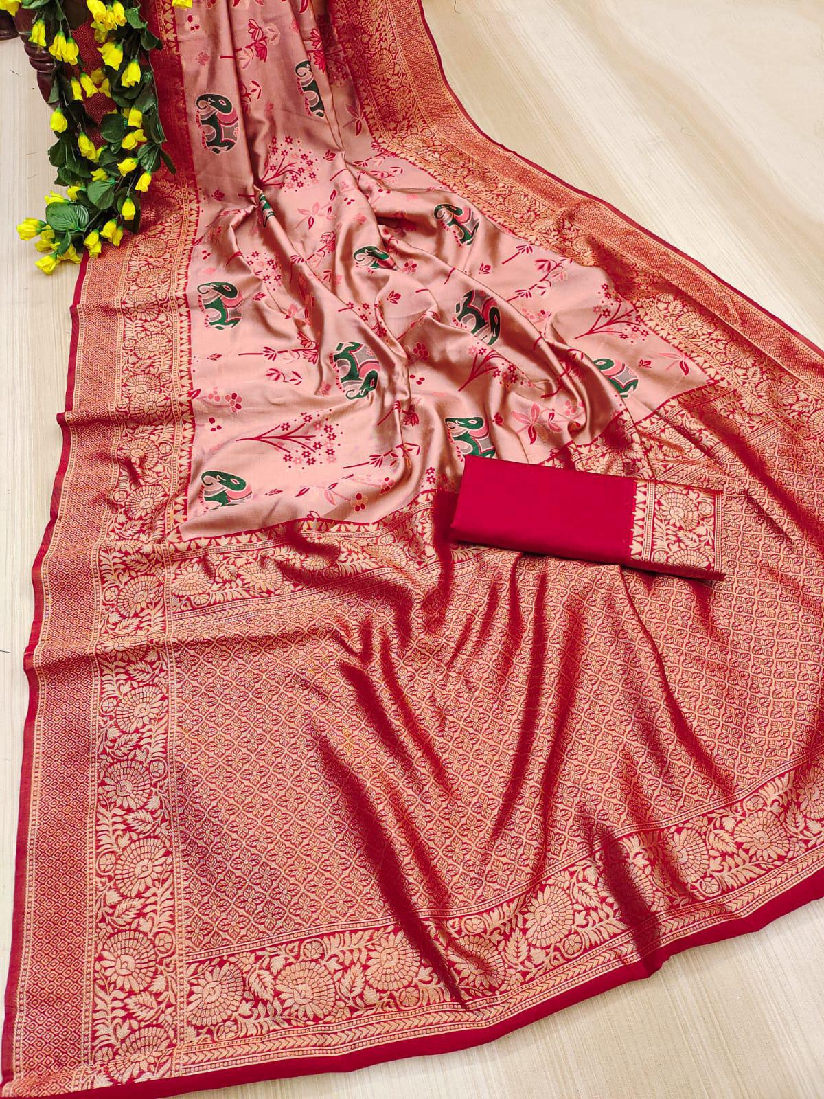 KP CREATION Elephant Print Silk Saree Collection