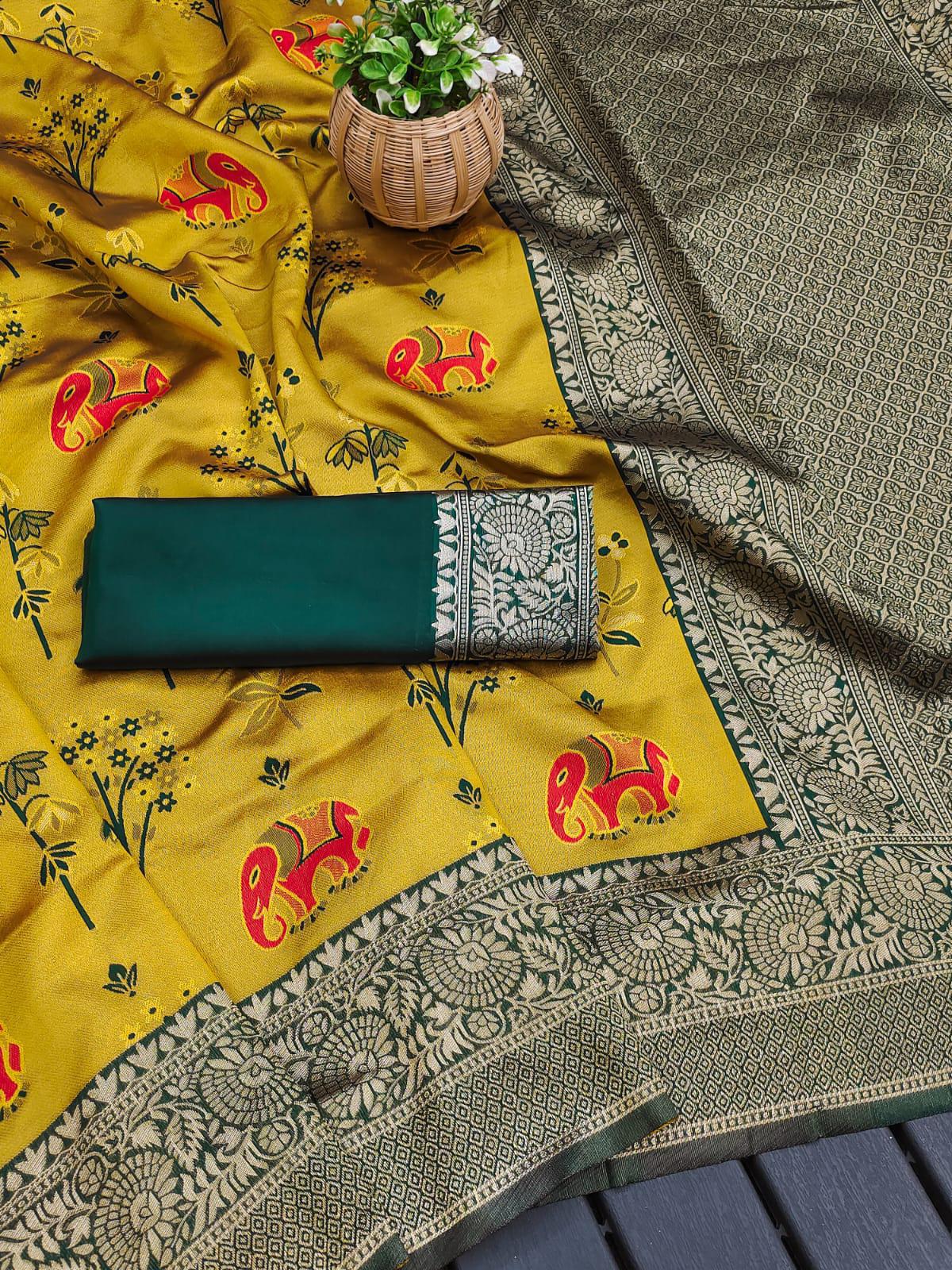KP CREATION Elephant Print Silk Saree Collection