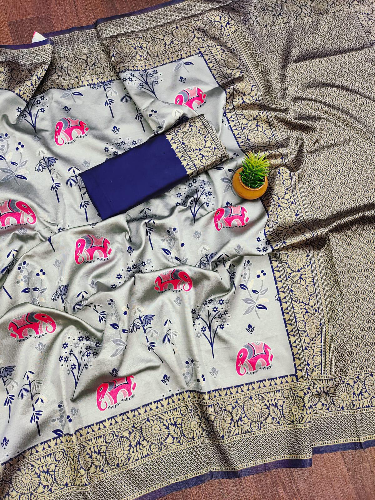 KP CREATION Elephant Print Silk Saree Collection