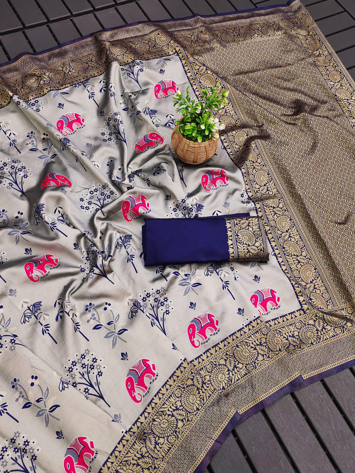 KP CREATION Elephant Print Silk Saree Collection