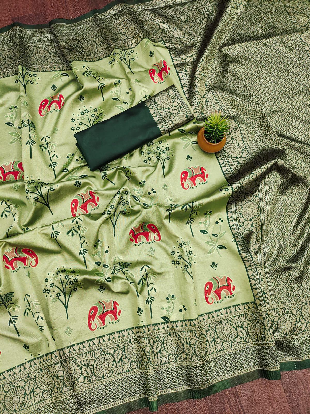 KP CREATION Elephant Print Silk Saree Collection