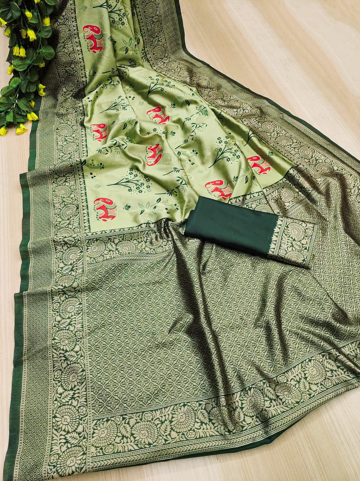 KP CREATION Elephant Print Silk Saree Collection