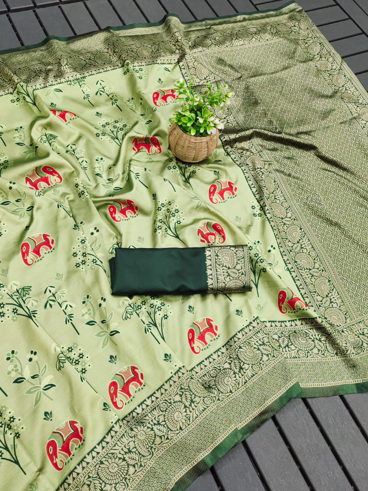 KP CREATION Elephant Print Silk Saree Collection