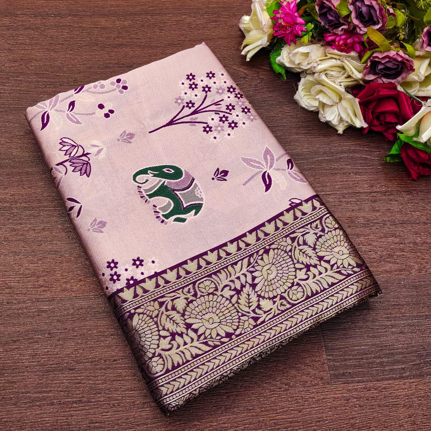 KP CREATION Elephant Print Silk Saree Collection