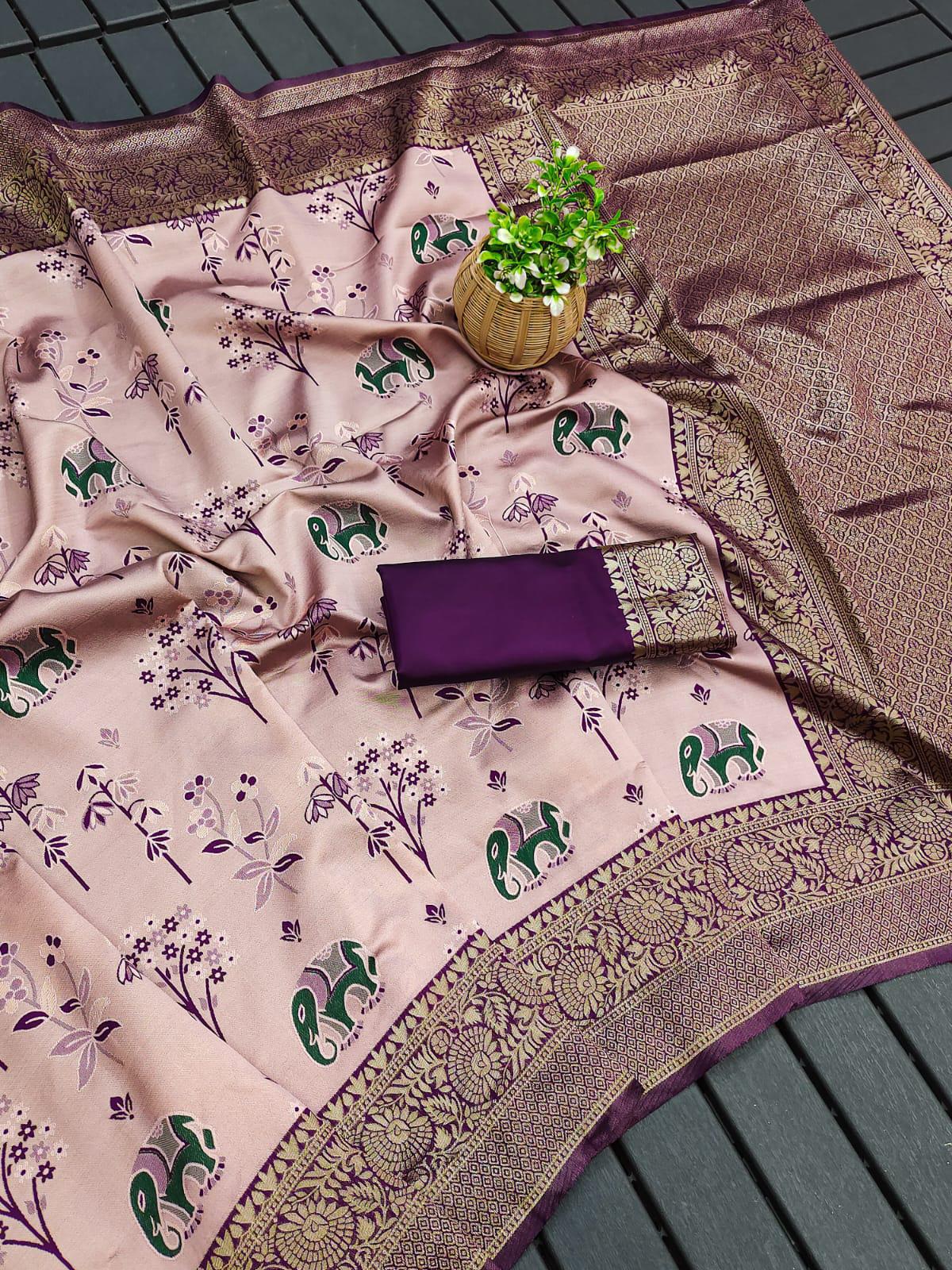 KP CREATION Elephant Print Silk Saree Collection