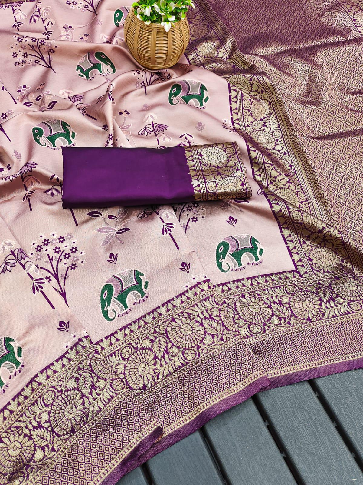 KP CREATION Elephant Print Silk Saree Collection