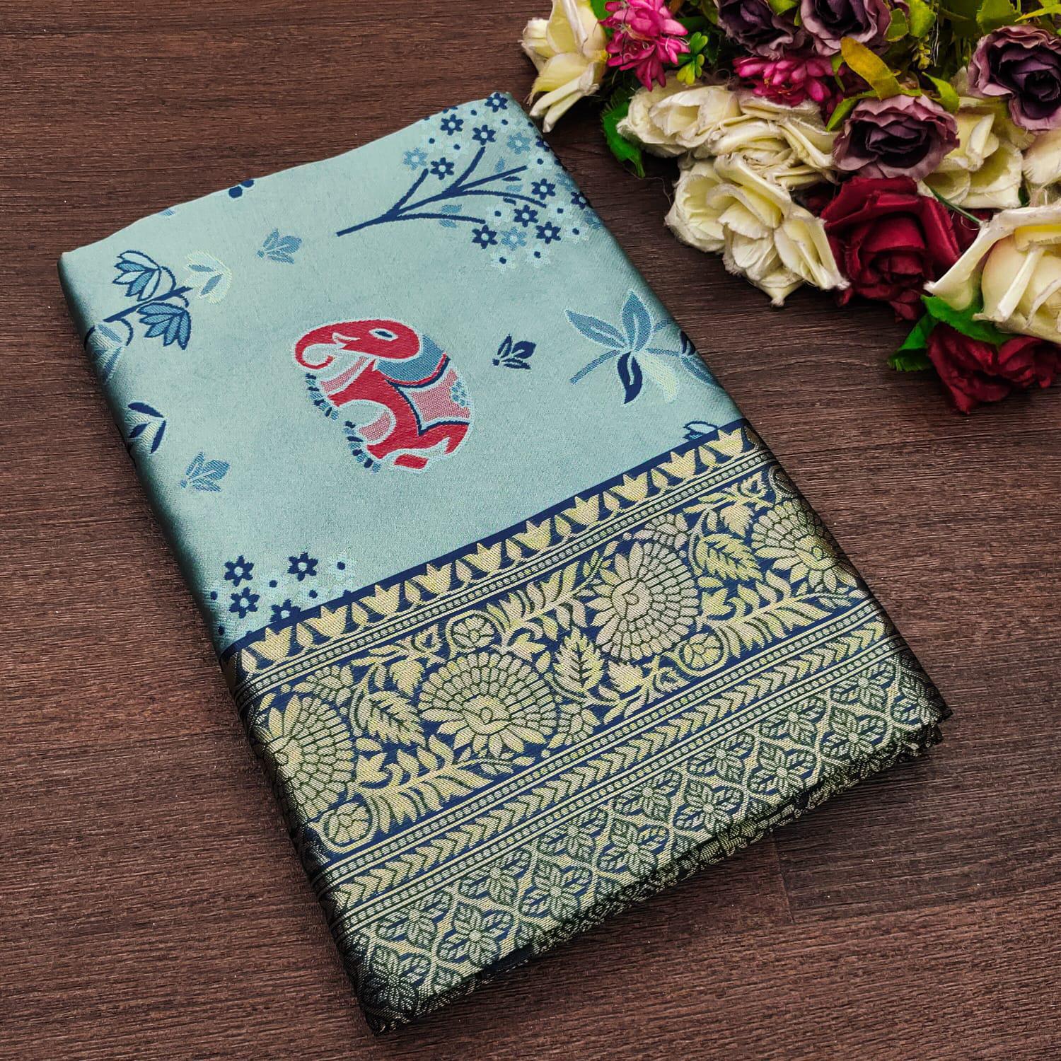 KP CREATION Elephant Print Silk Saree Collection
