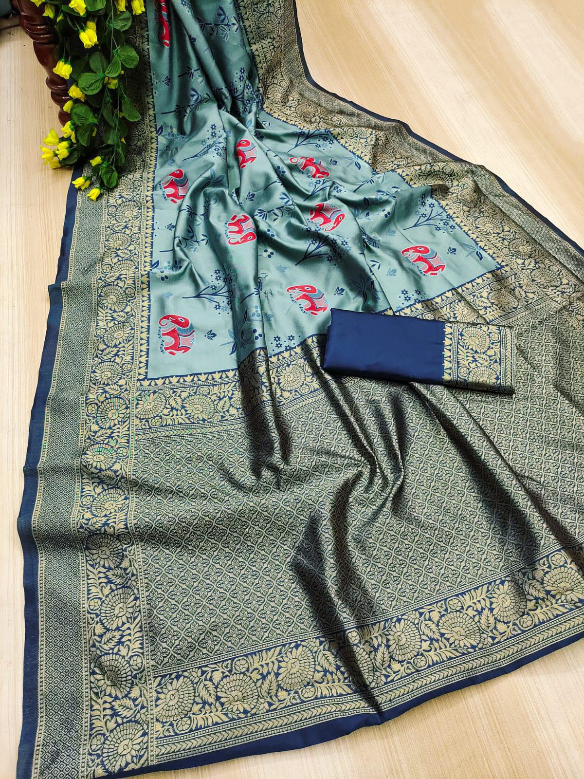 KP CREATION Elephant Print Silk Saree Collection