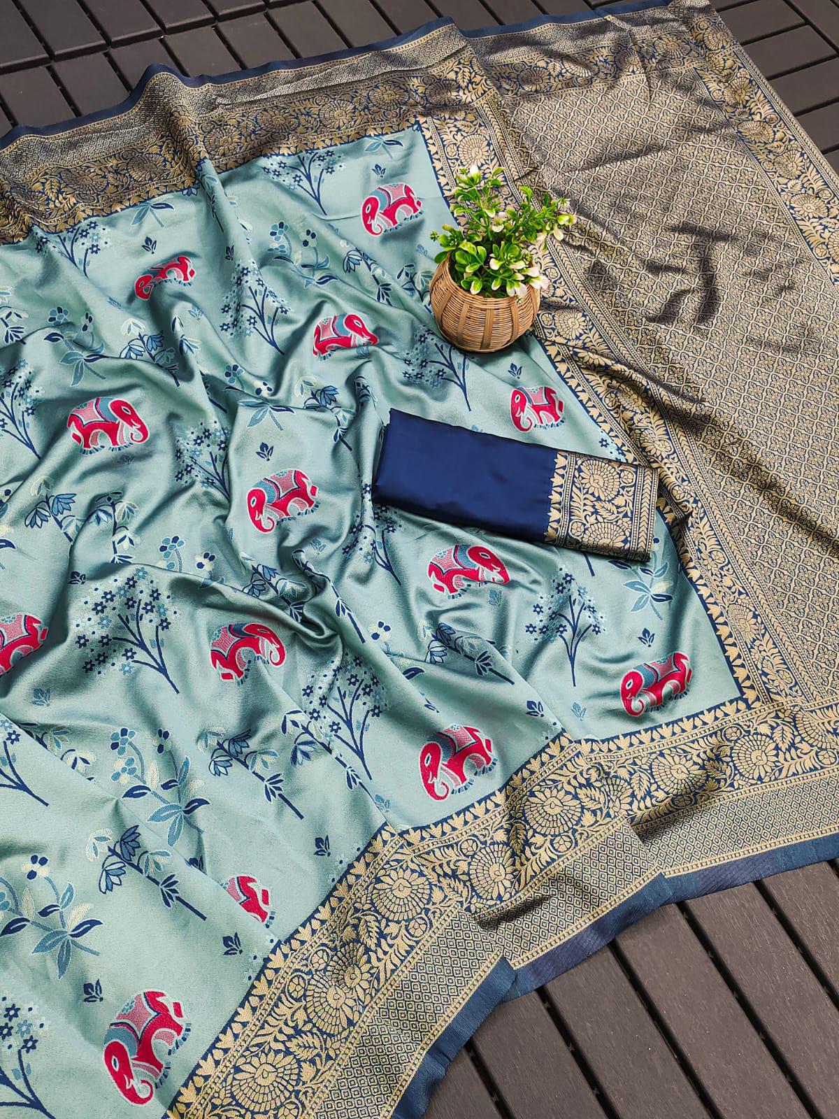 KP CREATION Elephant Print Silk Saree Collection