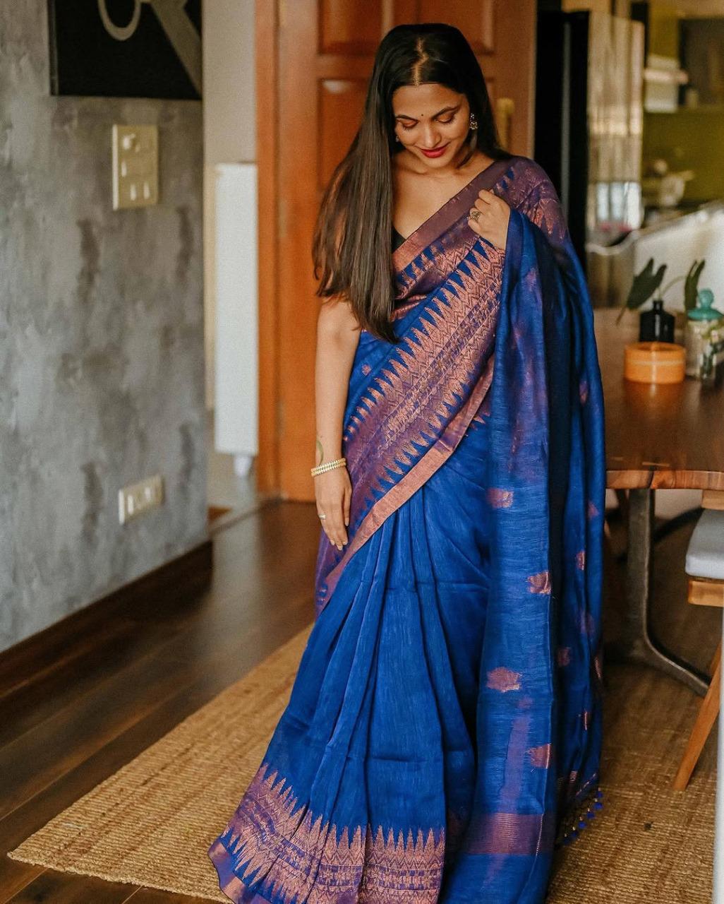 Kp Creation Sarees Are Crafted With Soft Lilan Slab Sarees With Rich Weaving Blouse