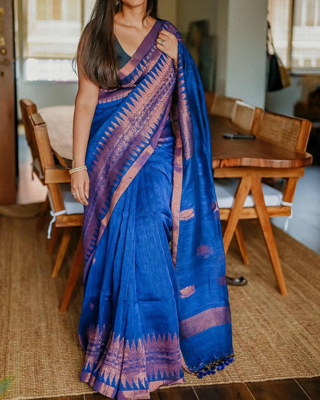 Kp Creation Sarees Are Crafted With Soft Lilan Slab Sarees With Rich Weaving Blouse